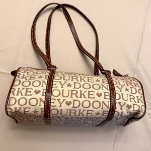Dooney & Bourke Cream Brown Logo canvas and leather Shoulder Bag casual capsule